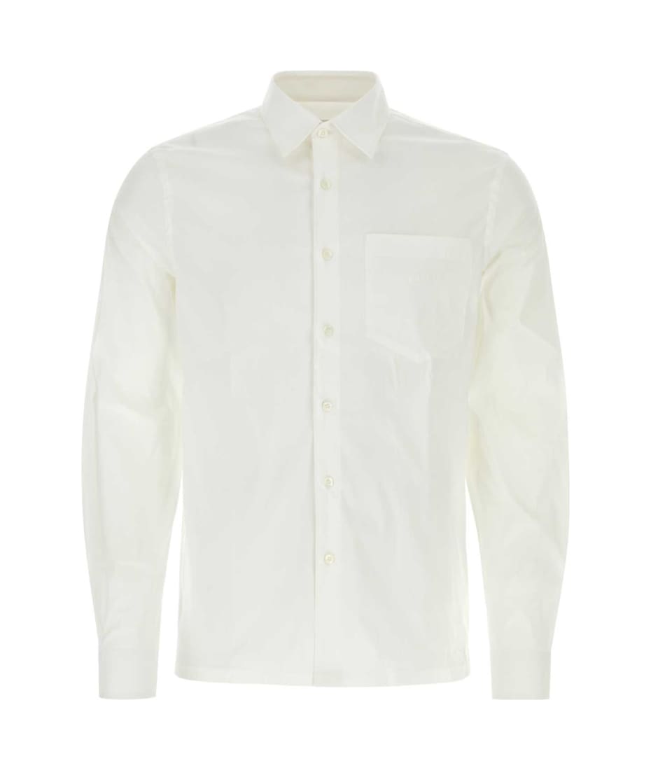 Tシャツ・カットソー PRADA FW25 White poplin shirt (UCM60810HT F0009) White Cotton T-shirt | PRADA