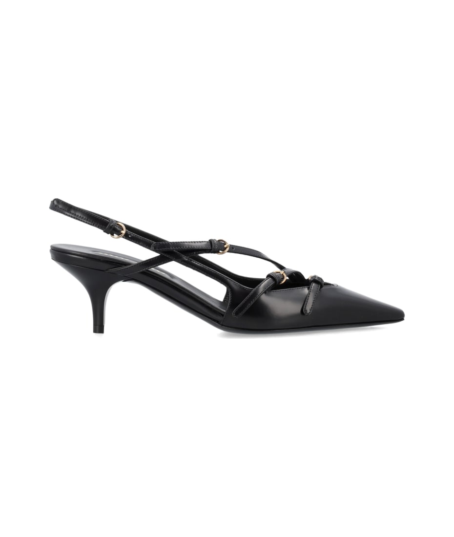 VIP【送料関税込】miumiu Brushed Leather Slingbacks Buckles Black Brushed Leather Slingbacks With Buckles | Miu Miu