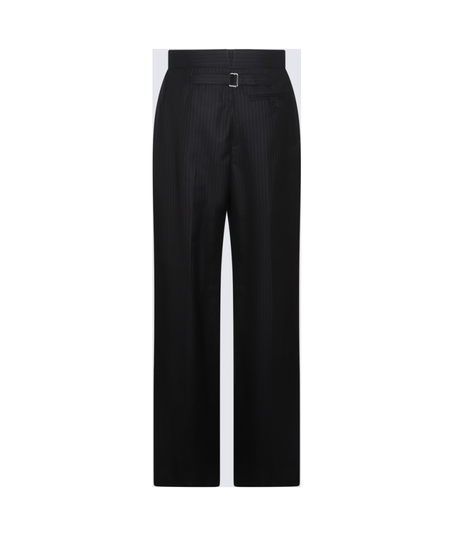 パンツ ALEXANDER MCQUEEN Navy Blue Wool Wide-Leg Pant Alexander McQueen Wide navy blue wool trousers | TheDoubleF