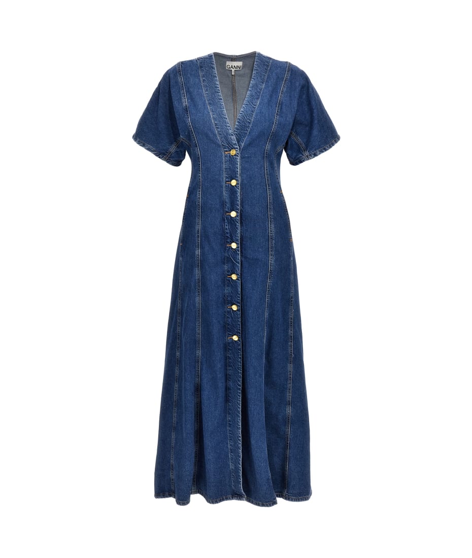 オールインワン・サロペット Ganni Washed Denim Maxi Dress Blue Belted Denim Maxi Dress by GANNI on Sale