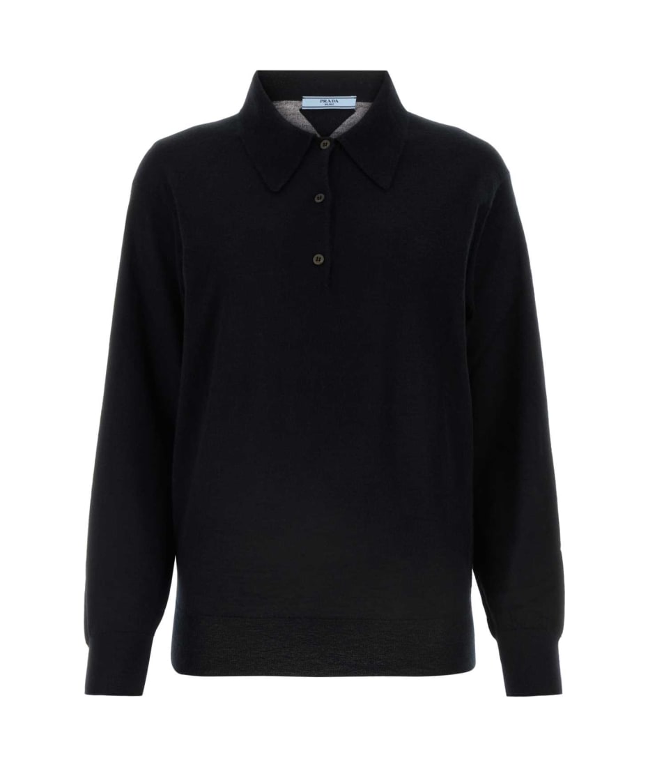 Prada Black Cashmere Polo Shirt - NERO