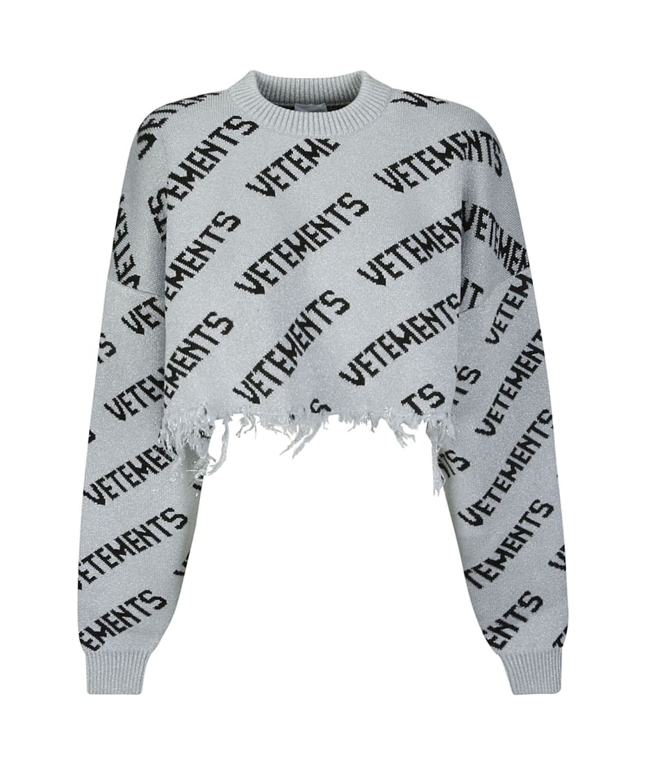 Buy Vetements Lurex Monogram Cropped Sweater 'Silver/Black