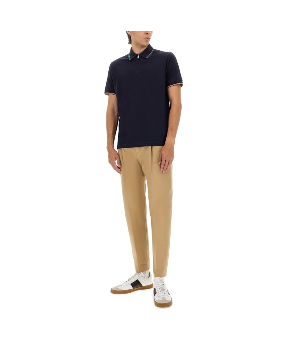 Tシャツ・カットソー Paul Smith COTTON POLO SHIRT WITH ZIPPER Men's Ecru 'Sports Stripe' Zip Knitted Cotton Polo Shirt