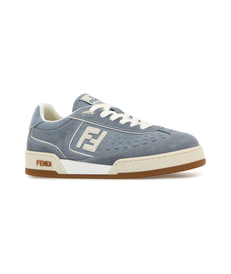 Light Blue Denim And Suede Fendi Match Sneakers