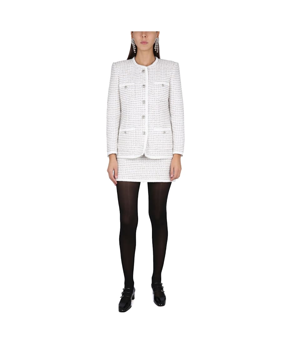 ジャケット ALESSANDRA RICH SS23 TWEED JACKET (FAB3168_F3805822) Alessandra Rich Sequin Tweed Jacket in Yellow & White | FWRD