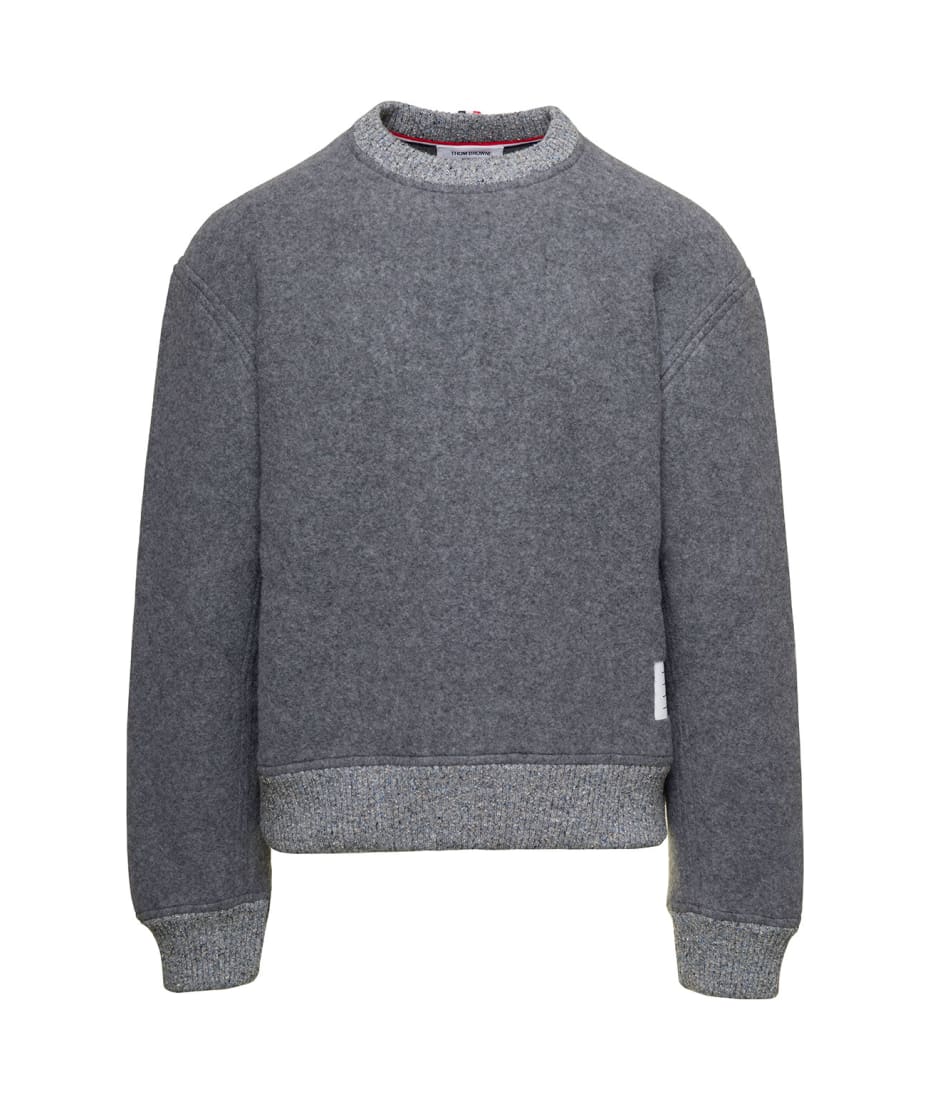 Thom Browne Crewneck Sweatshirt W/ Cb Rwb Stripe In Wool Fleece