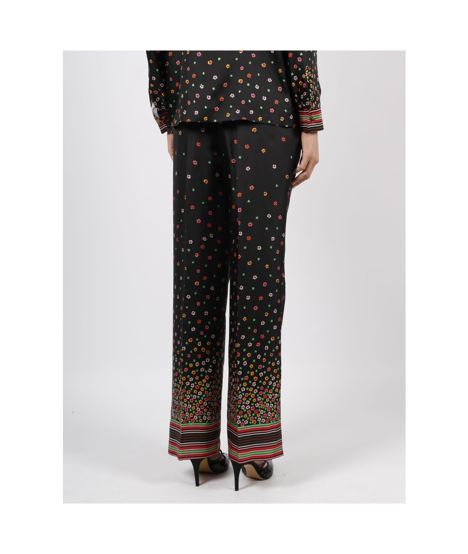 REDValentino Silk Pants With Flowers And Stripes Print - Pants for Women