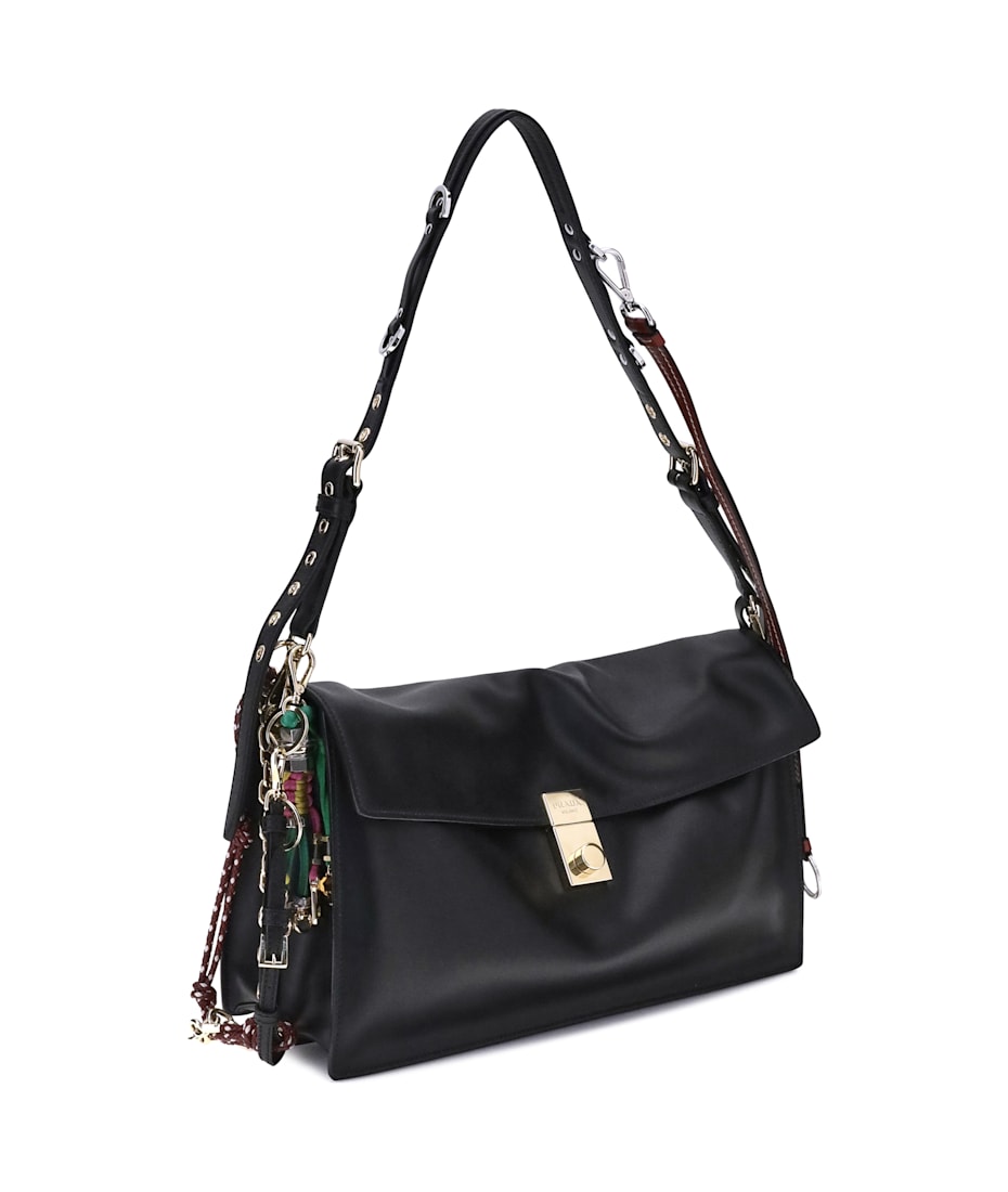 VIP価格.PRADA Soft Sound Large Shoulder Bag Smooth Leather Black Prada Soft Sound Large Leather Shoulder Bag With