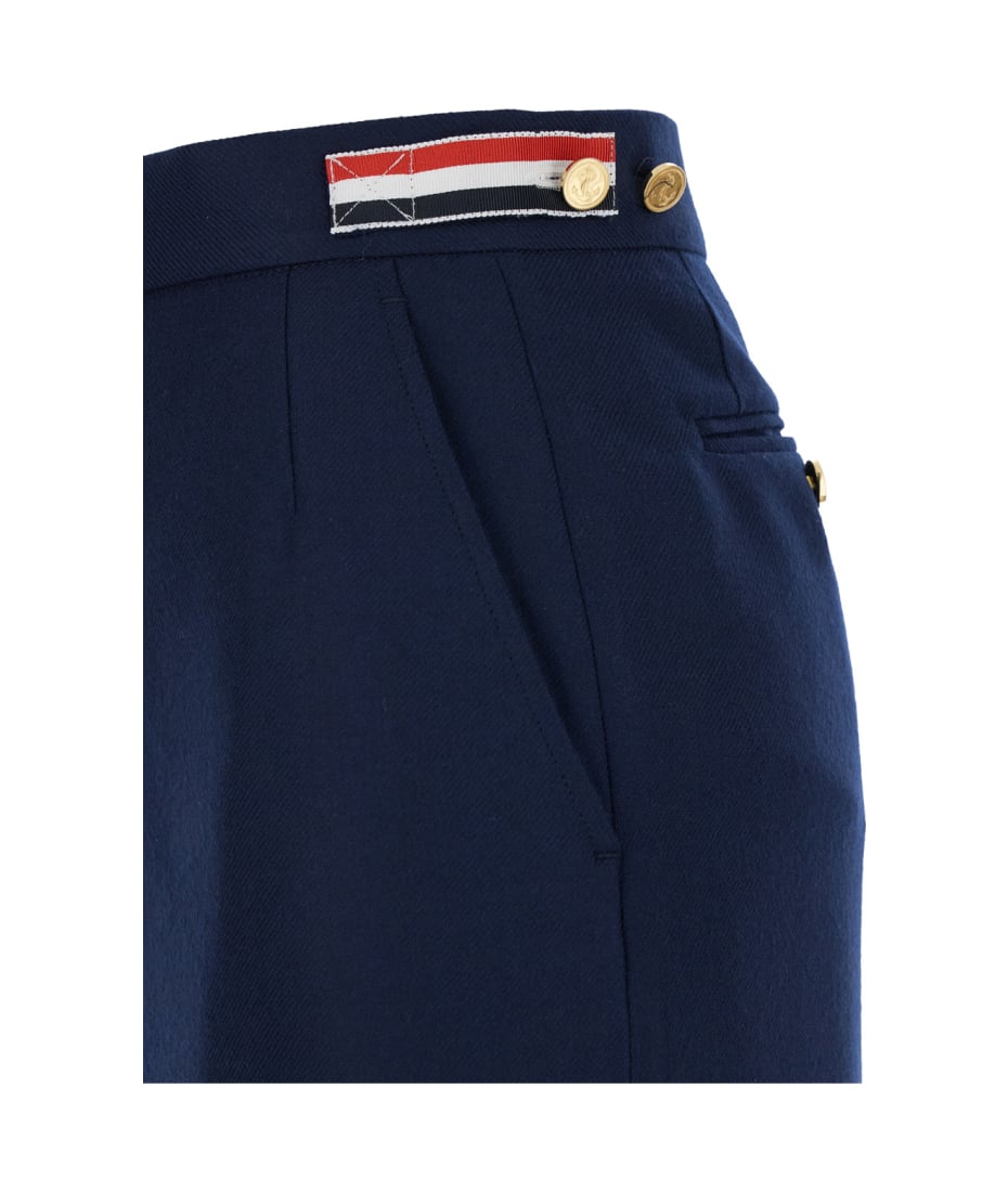 Thom Browne Calf Legth Side Tab Skirt In Solid Wool Twill