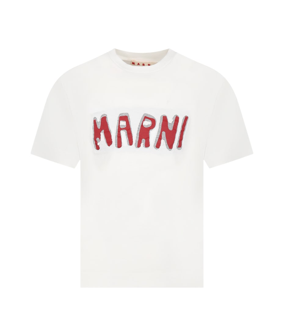 White T-shirt With Red Logo For Kids