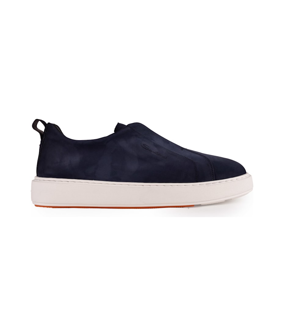 【関税&送料込】Santoni Navy Blue Suede Victory Slip Ons Santoni Victory-fehu59 Laceless Sneakers In Leather