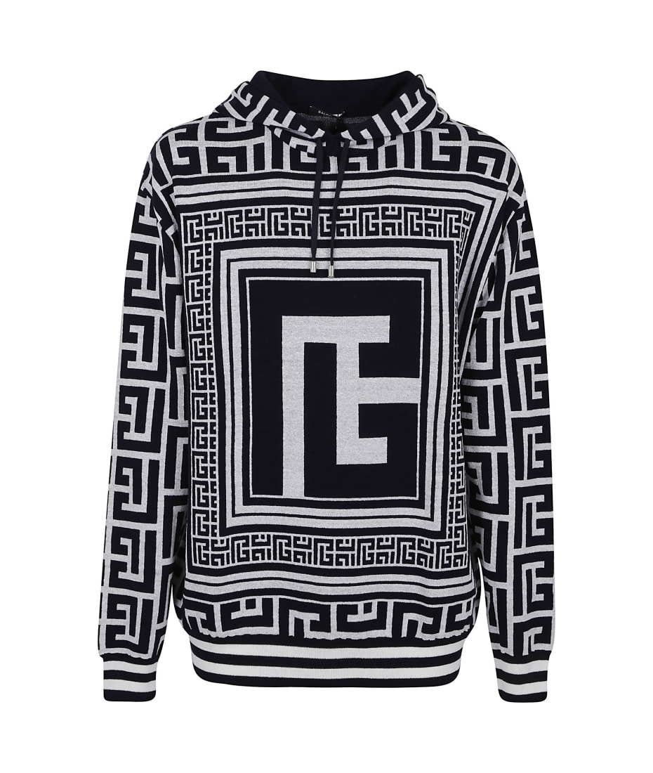 Balmain Monogram Jacquard Sweater in Black