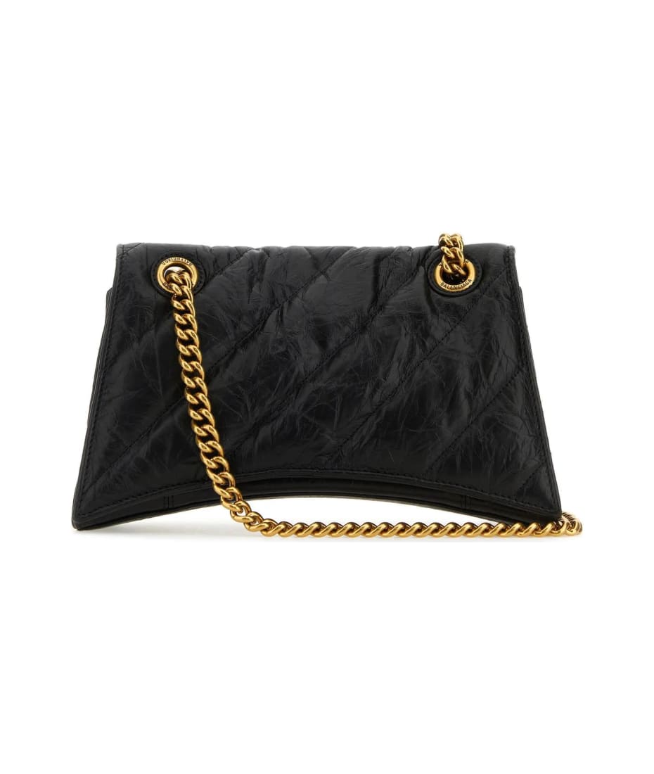 Balenciaga Black Leather Small Crush Shoulder Bag | italist