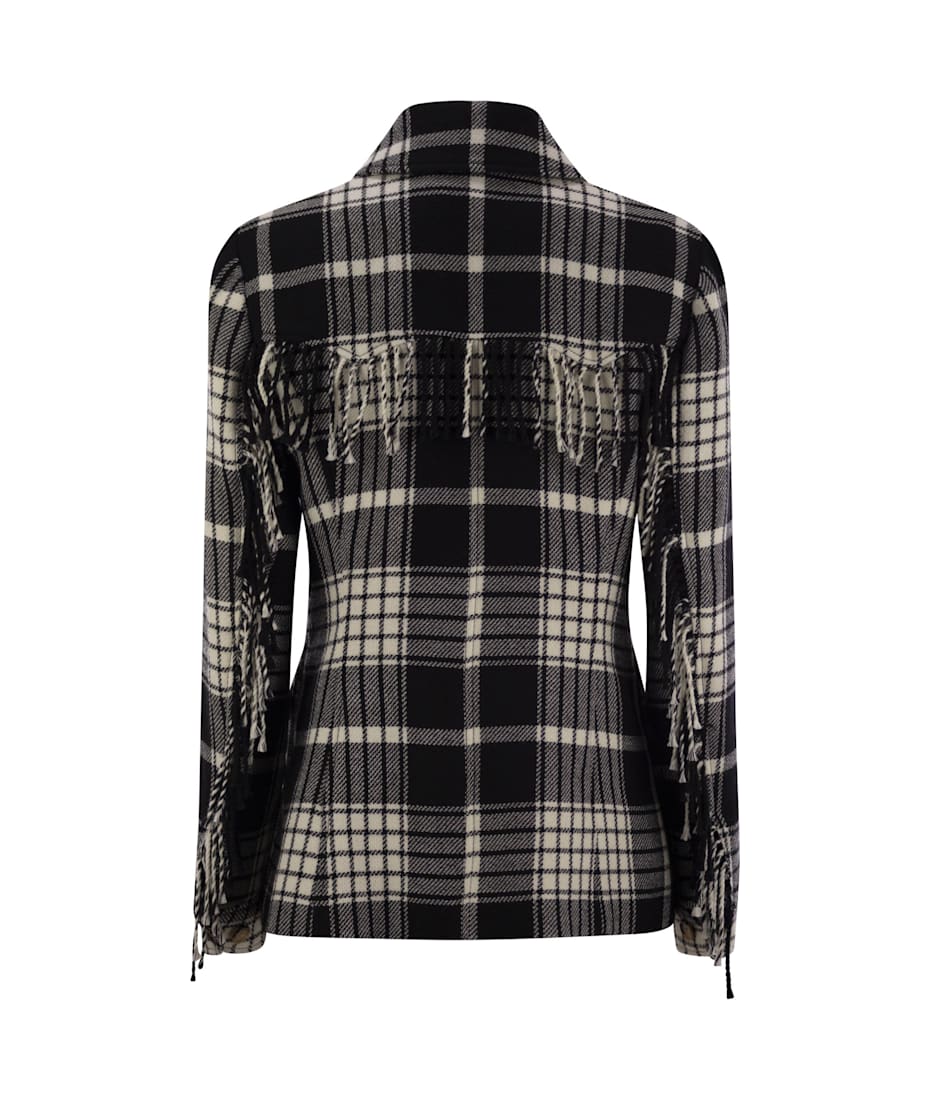 ジャケット POLO RALPH LAUREN Plaid wool jacket with fringes Polo Ralph Lauren Plaid Wool Jacket With Fringes In Black