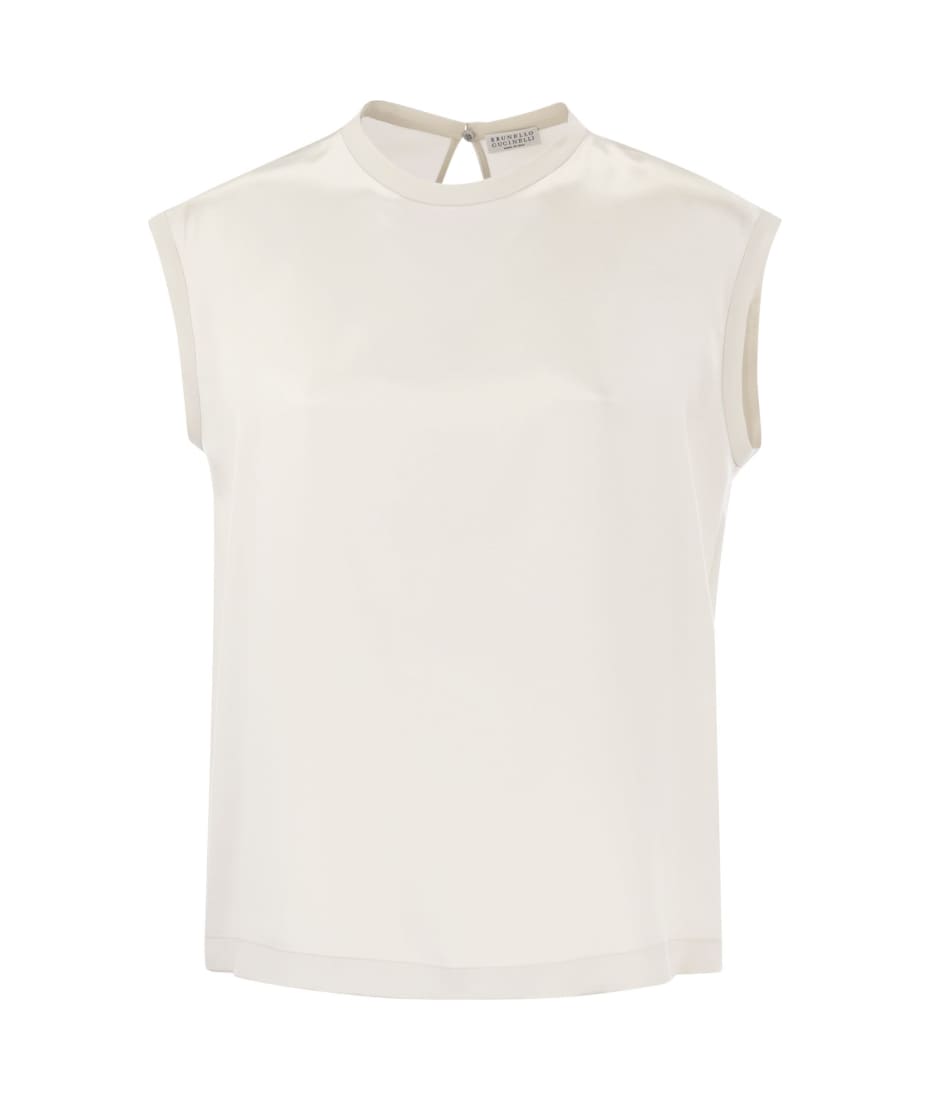 Brunello Cucinelli Silk T-shirt With Monili Details