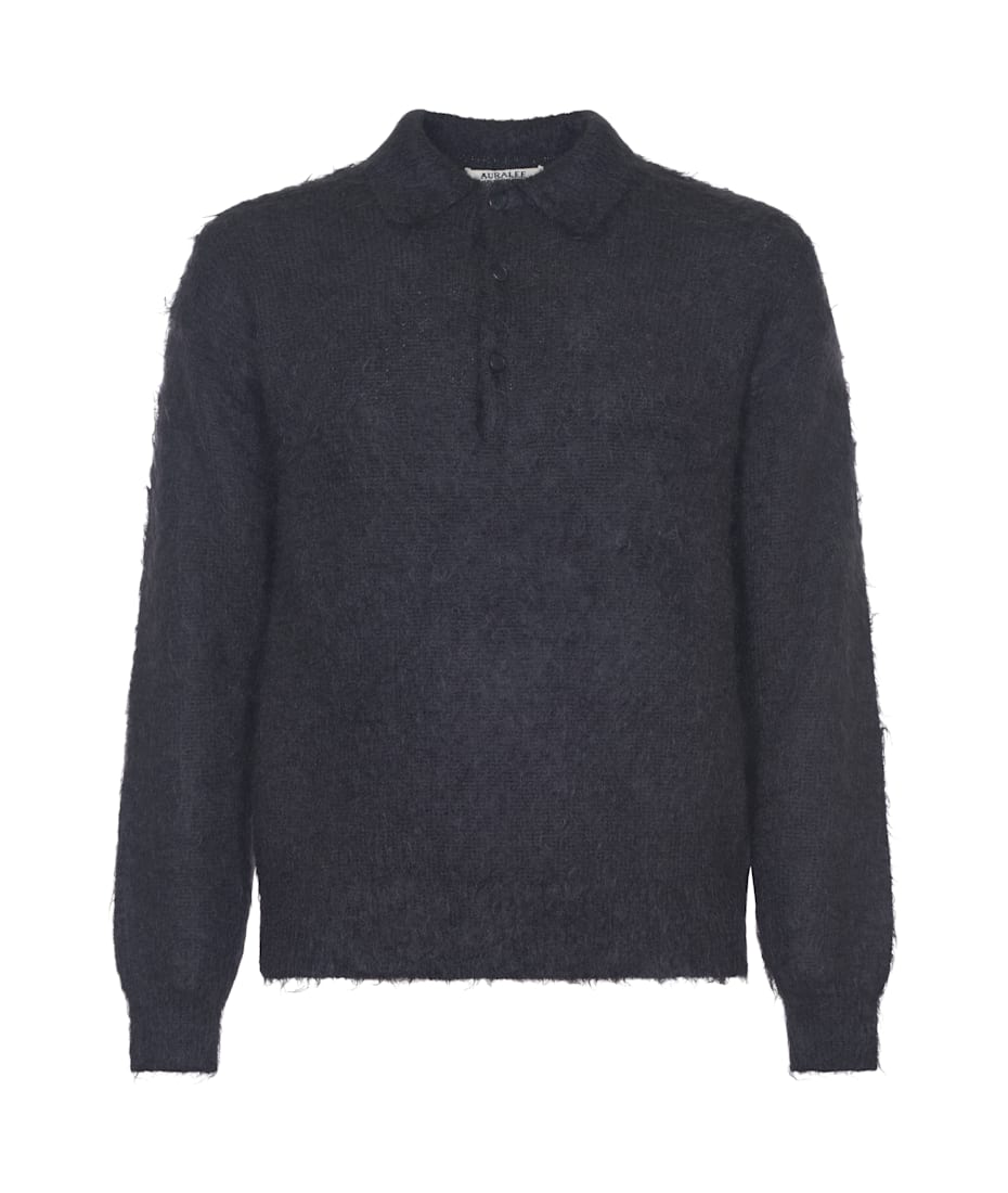 Auralee Brushed Super-kid Mohair Knit Polo Sweater | italist Auralee Brushed Super-kid Mohair Knit Polo Sweater | italist