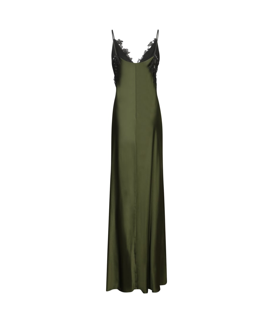 Alberta Ferretti Long Satin Lace Black-green Dress | italist