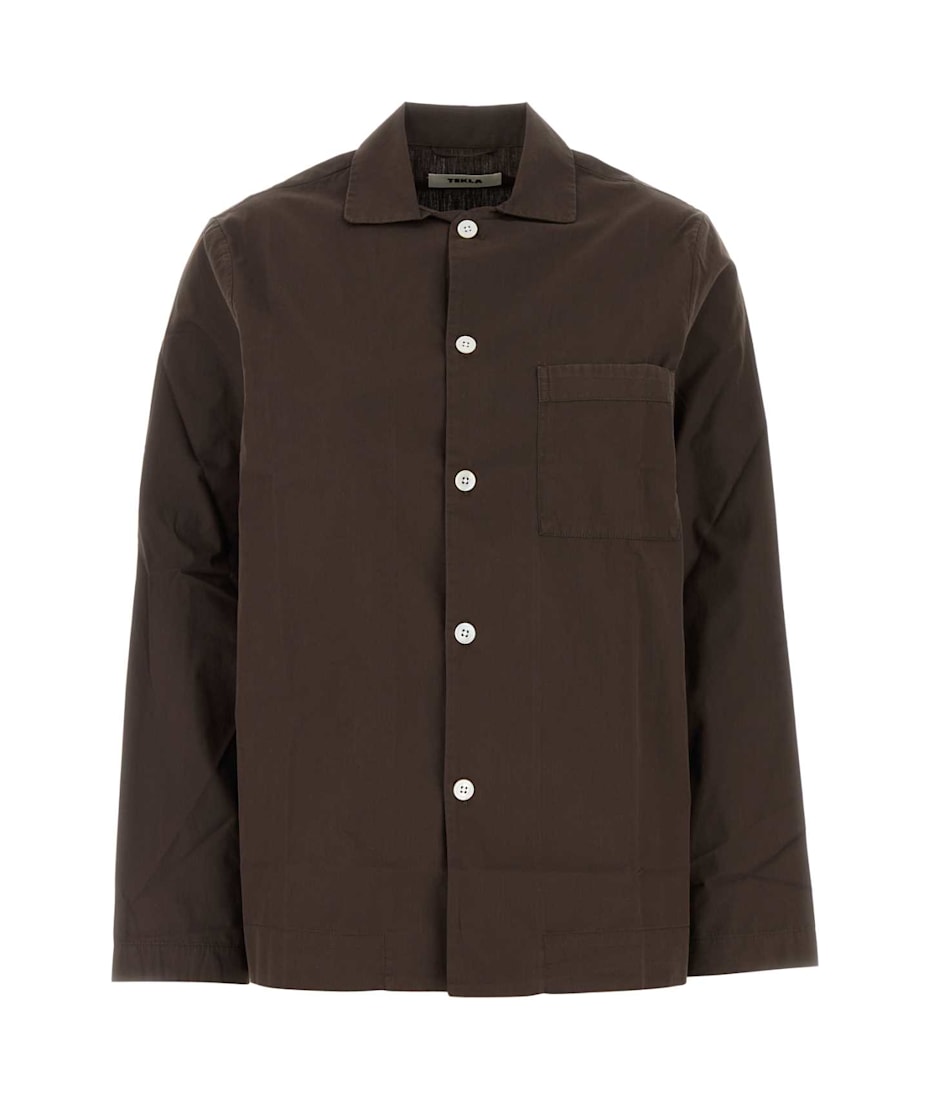 Tシャツ・カットソー TEKLA FW25 Brown poplin shirt (POPLINPYJAMASSHIRT COFFEE) Tekla Brown Poplin Shirt | italist