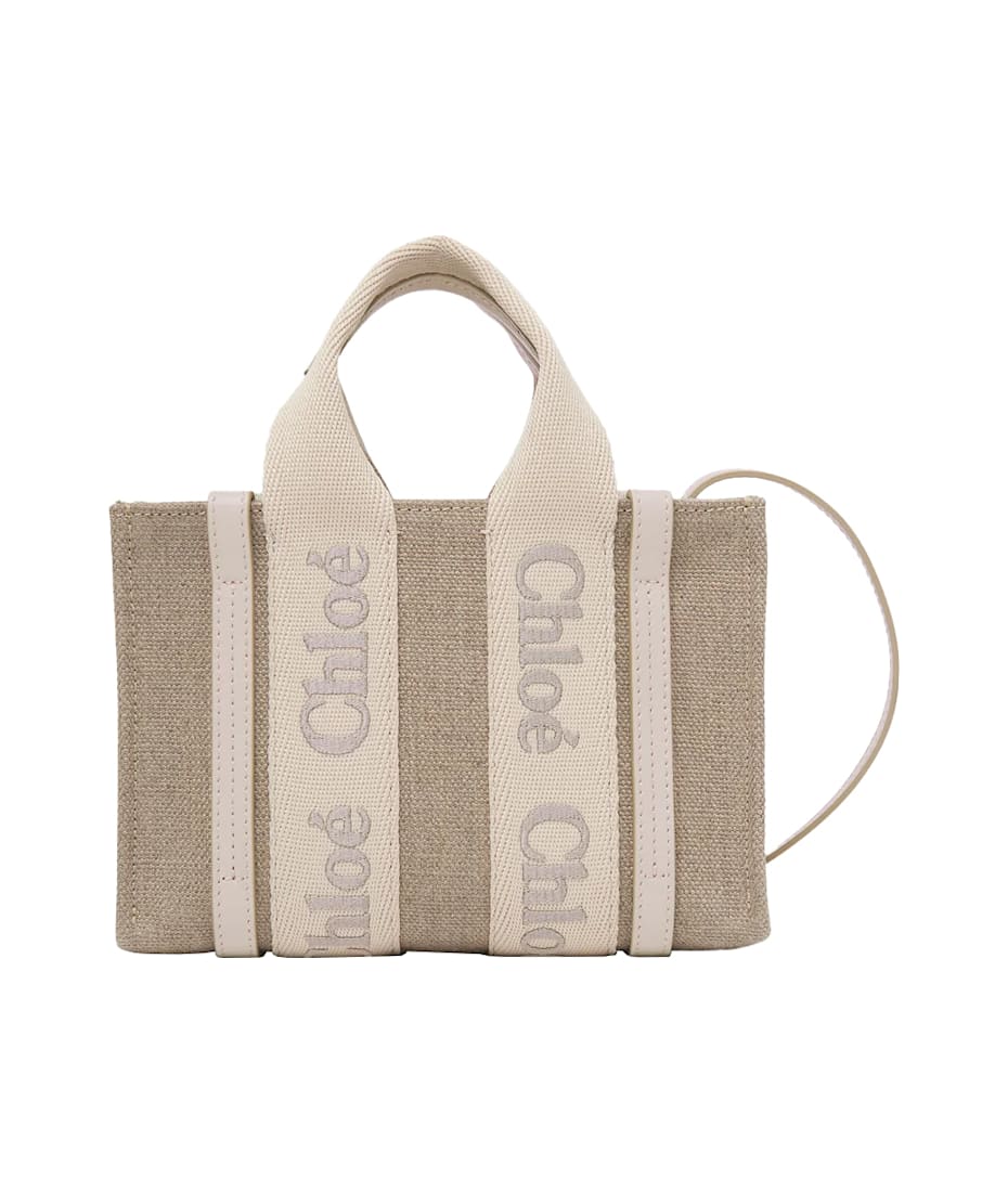 Chloe Wild Grey Tote Bag Mini Wody In Linen And Leather italist ALWAYS LIKE A SALE