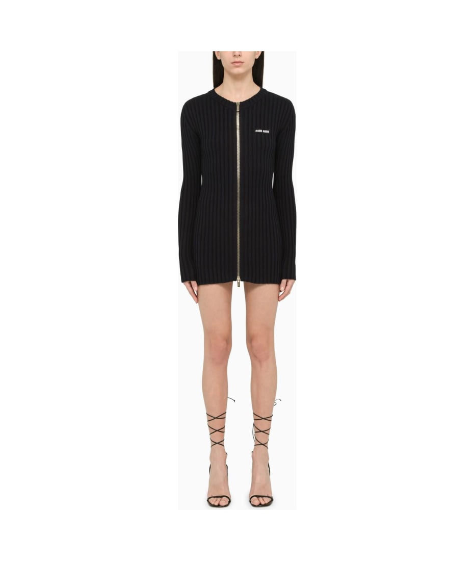 Miu Miu Front Zip Logo Knit Cardigan | italist