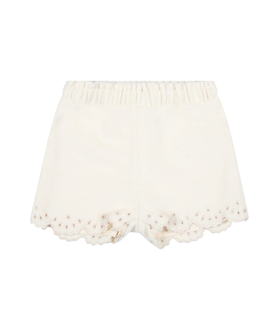 Chloé Ivory Short For Baby Girl With Logo - Ivory
