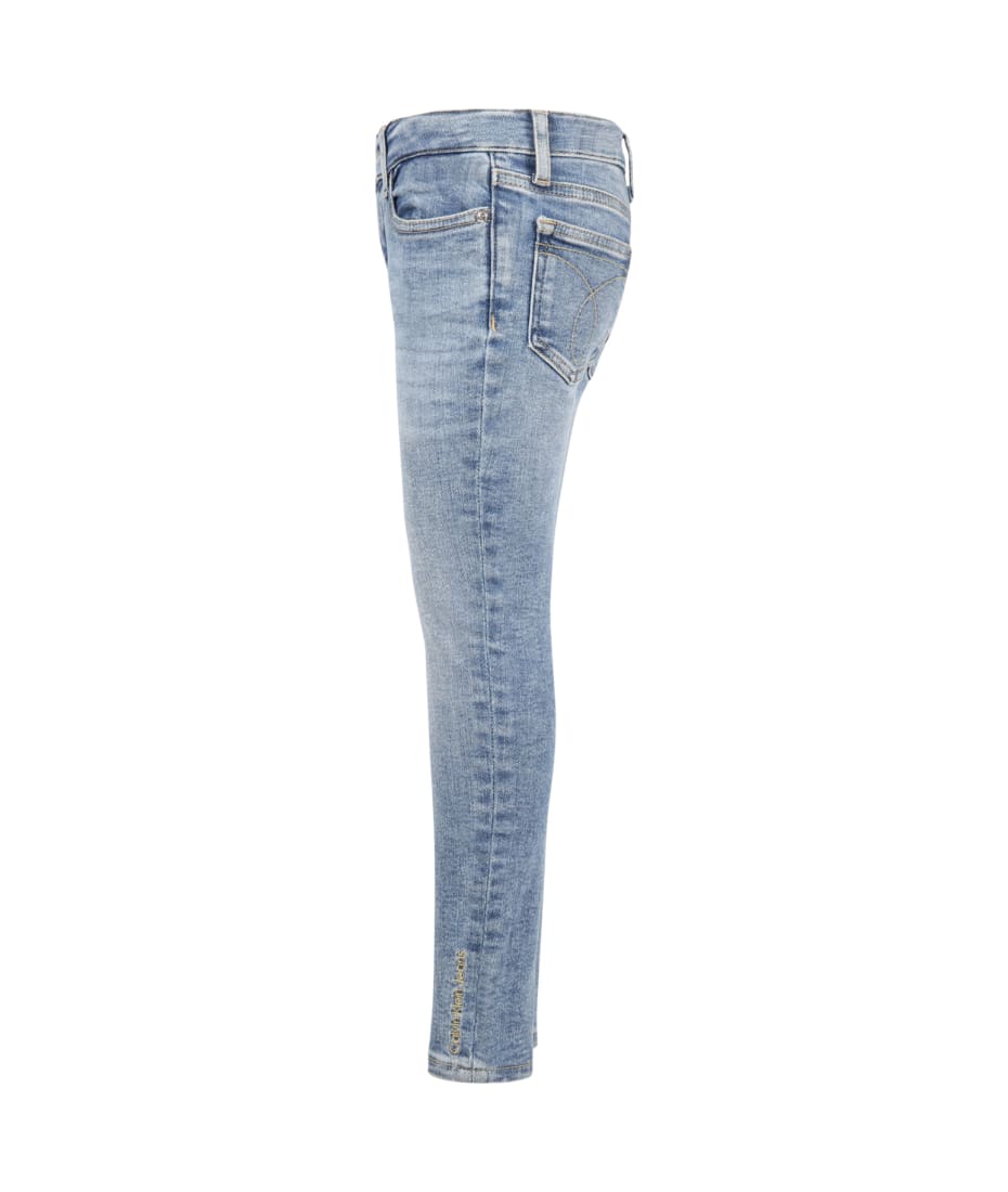 Calvin Klein Light-blue Jeans For Girl With Embroidered Beige Logo - Denim
