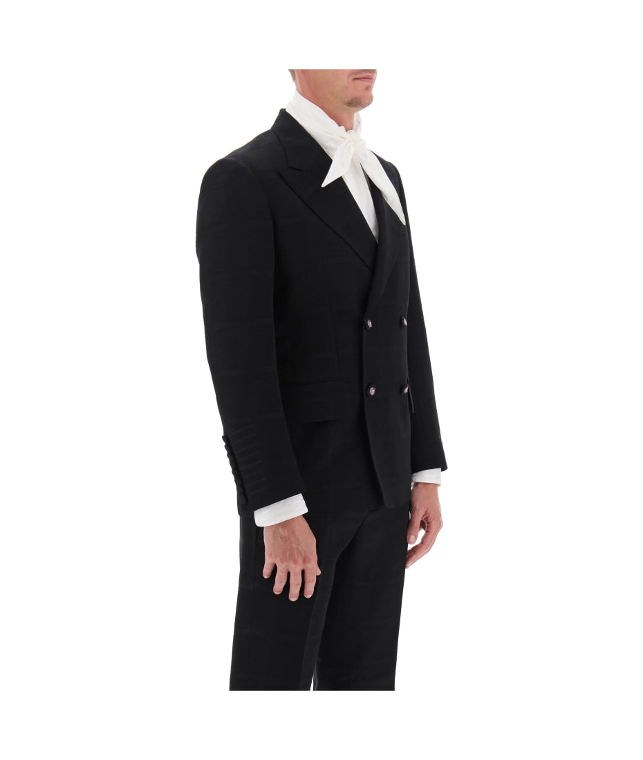 【関税込み】ETRO Check double-breasted blazer Etro Check Double Breasted Blazer In Black | ModeSens