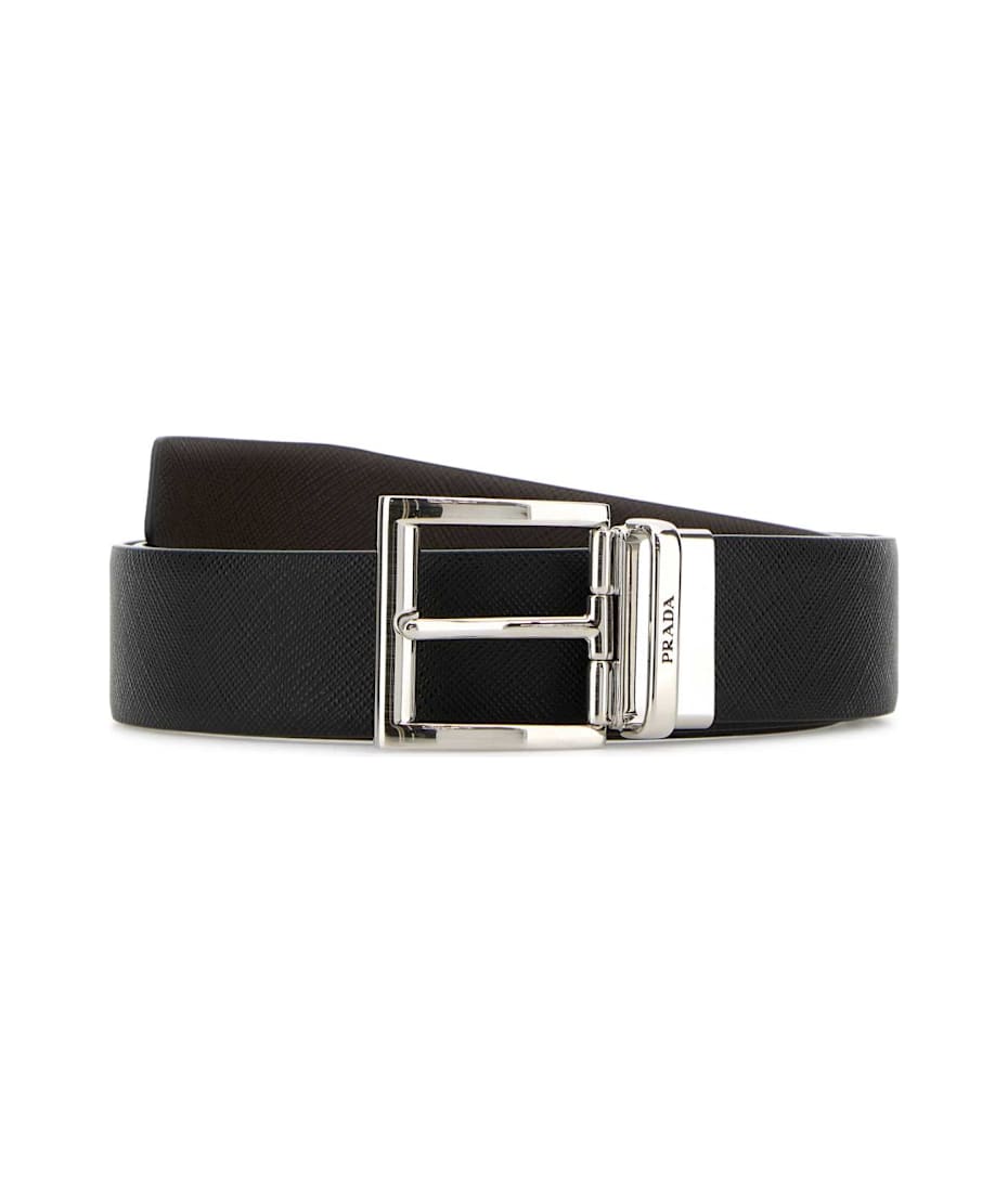 Prada Black Leather Reversible Belt | italist