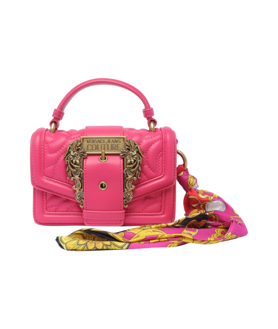 Versace Jeans Couture Quilted Leather Logo Backpack With Foulard in Pink