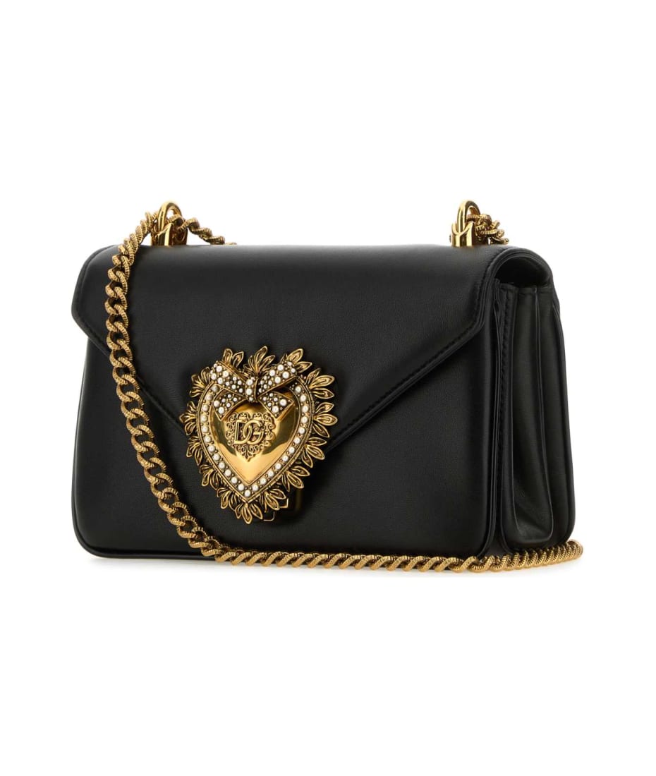 【関税&送料込】Dolce & Gabbana Black Nappa Leather Devotion Dolce & Gabbana Black Nappa Leather Devotion Shoulder Bag