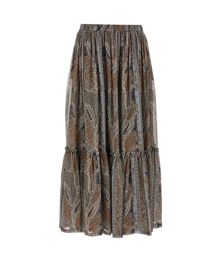 スカート SAINT LAURENT SILK AND LUREX LONG SKIRT WITH PAISLEY PRINT ruffled skirt in lurex paisley silk | Saint Laurent | YSL US