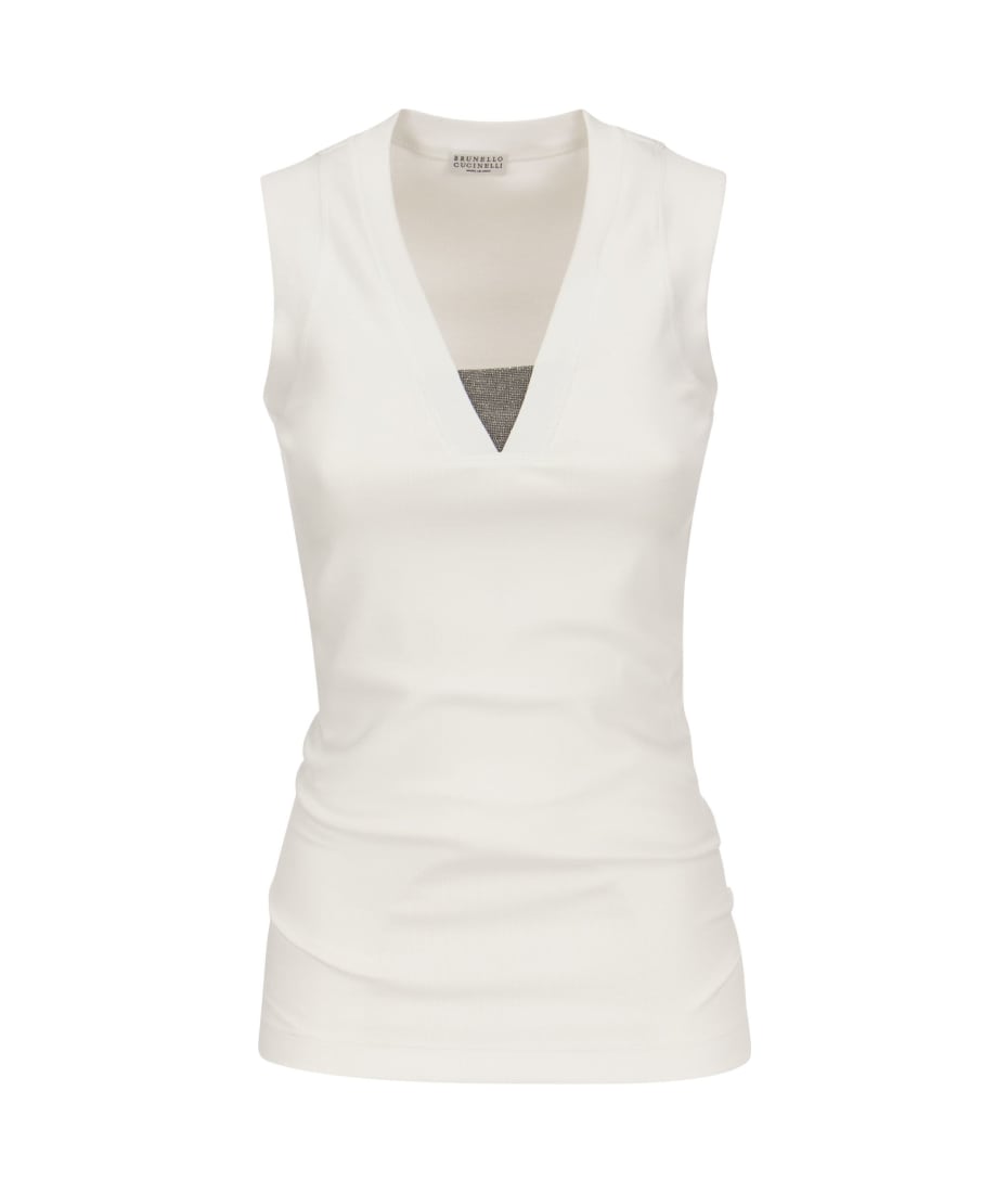 ベスト・ジレ BRUNELLO CUCINELLI Women Vests MSB582002C159 White Brunello Cucinelli Dazzling cotton English rib knit down