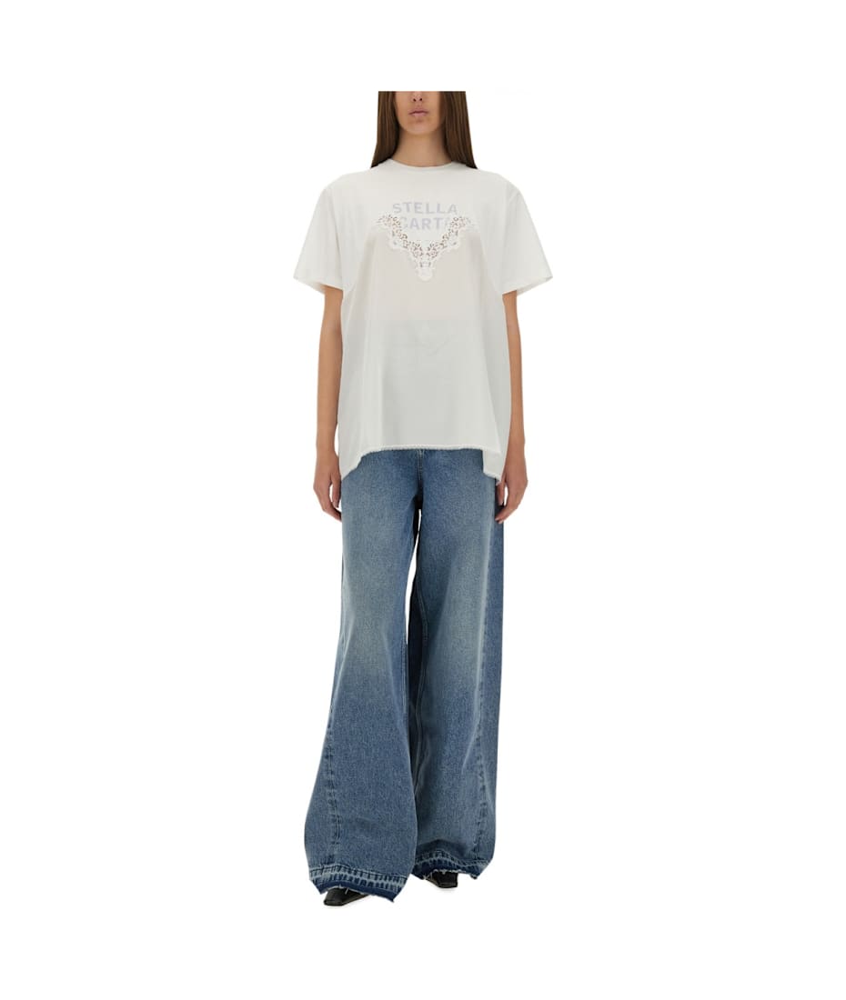 Tシャツ・カットソー Stella Mccartney T-Shirt With Lace Insert STELLA MCCARTNEY Lace-trimmed crepe-jersey T-shirt | NET-A