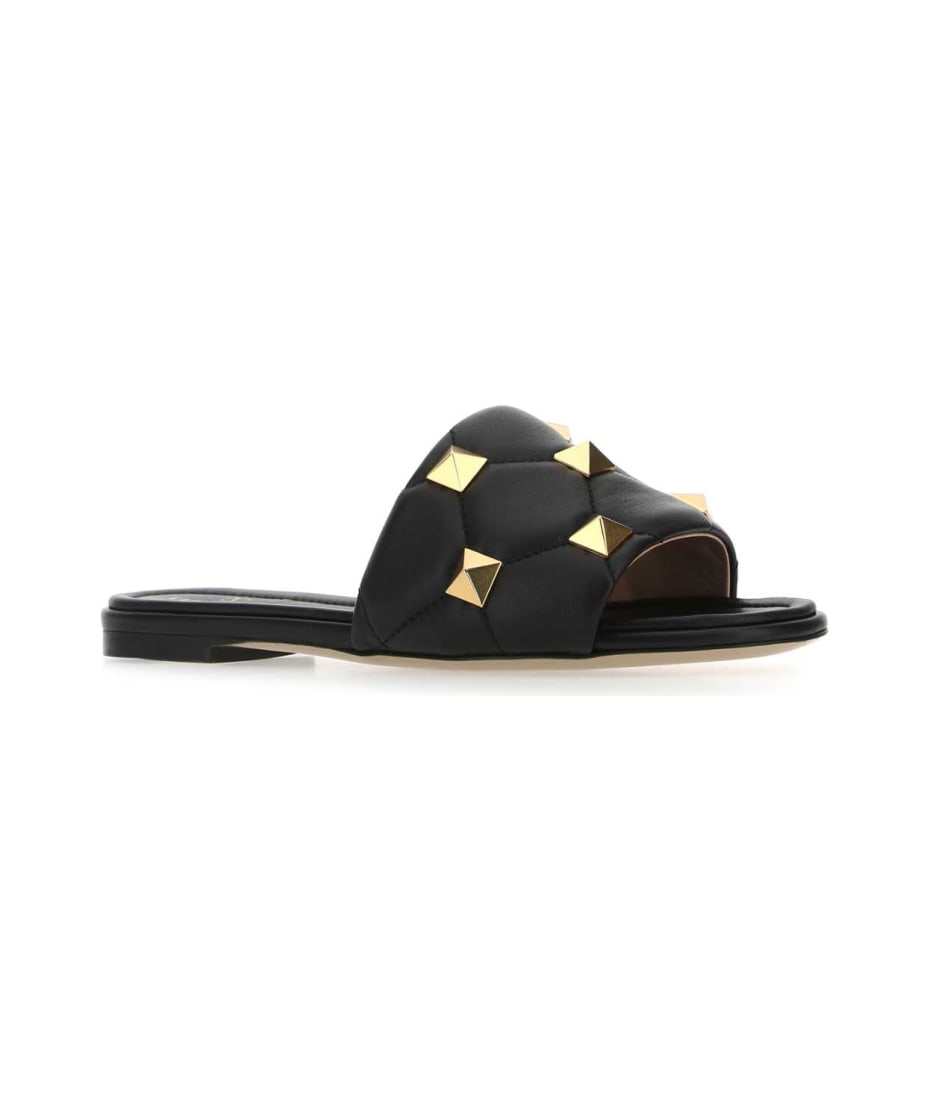 サンダル・ミュール VALENTINO Black nappa leather Roman Stud slippers Valentino Garavani Black Nappa Leather Roman Stud Slippers