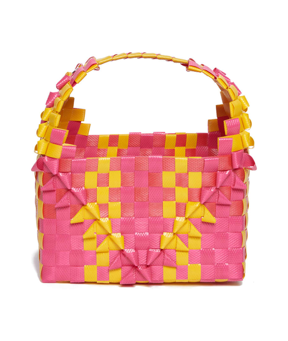 Marni Mw80f Rainbow Bag Bags Marni Fuchsia Woven Rainbow Bag With Single Handle And Applied Logo - Bright fuxya