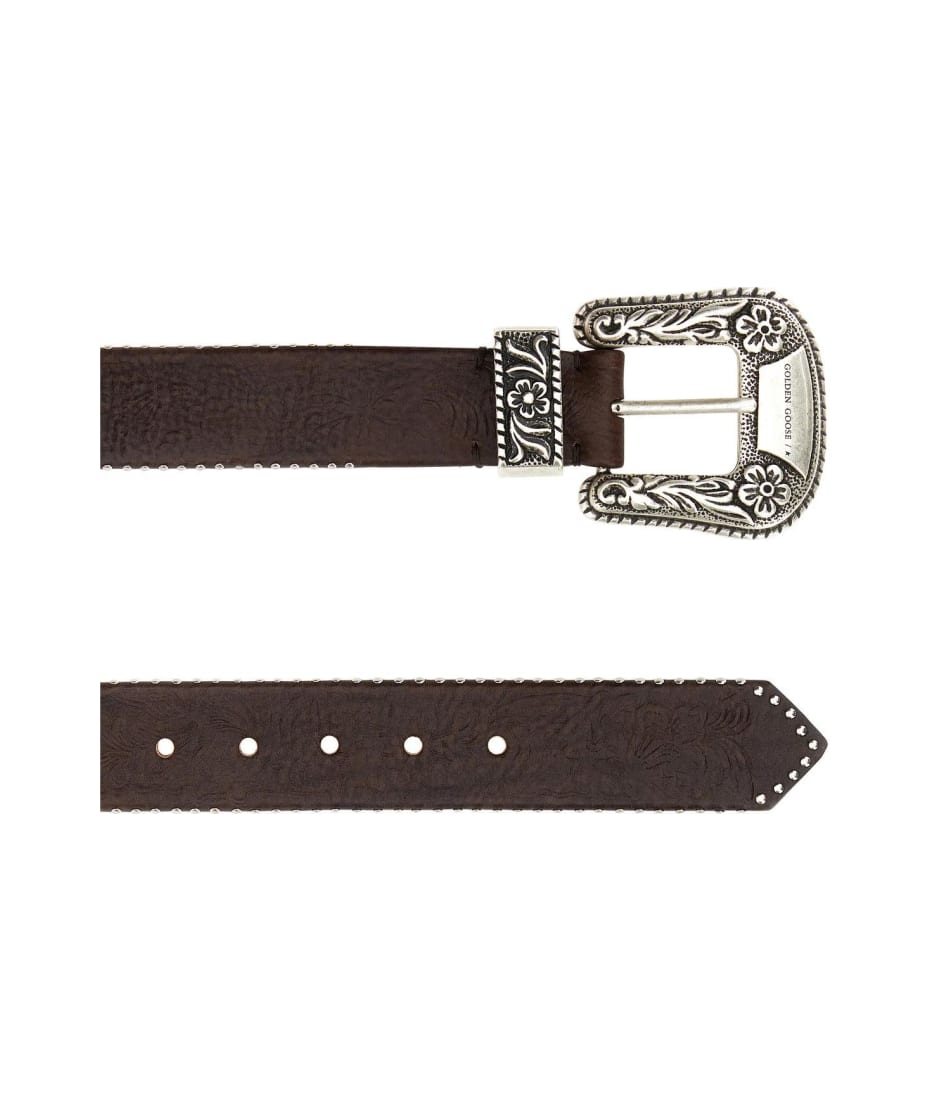 Golden Goose - Houston Belt in Brown Braided Leather, Man, Size: 90