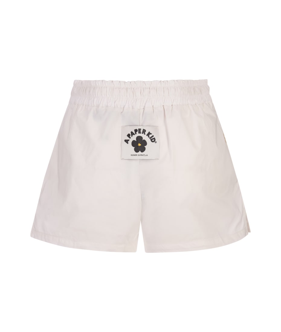 A Paper Kid White Poplin Shorts With Back Logo - White
