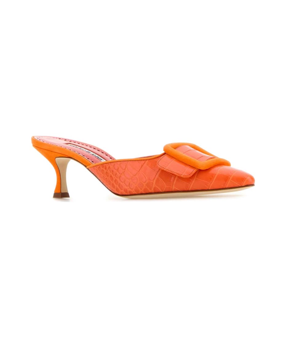 Manolo Blahnik Orange Leather Maysale Mules | italist, ALWAYS LIKE