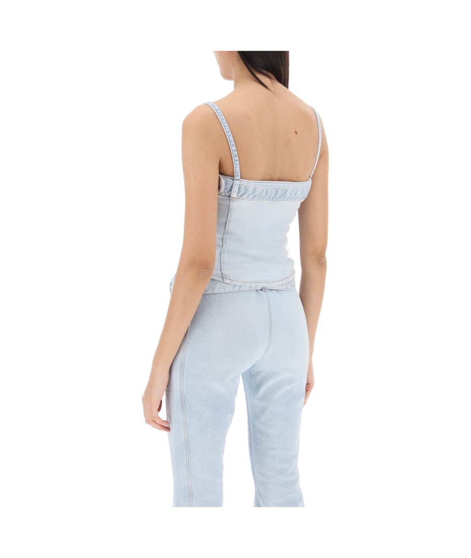 ■DIESEL■ DE Lucy Sleeveless T-Shirt Blue A131460JGAA01 A13 Women's Cropped Denim top with logo belt | Blue | Diesel