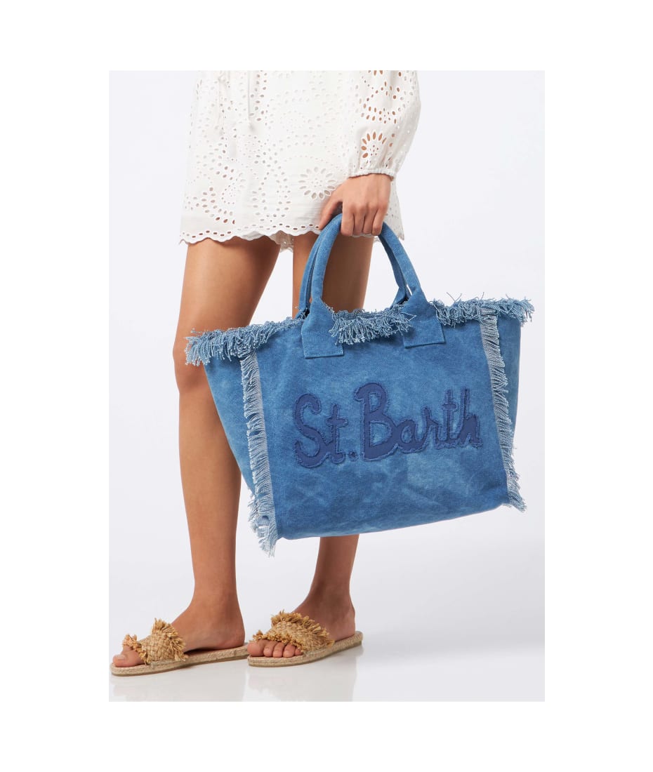 ハンドバッグ MC2 SAINT BARTH Vanity cotton handbag MC2 Saint Barth Denim Cotton Canvas Vanity Tote Bag With