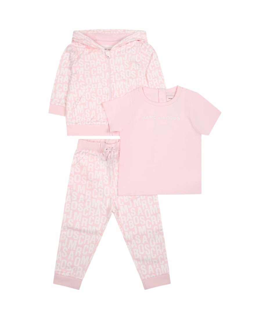 Little Marc Jacobs Pink Suit For Baby Girl With Logo italist