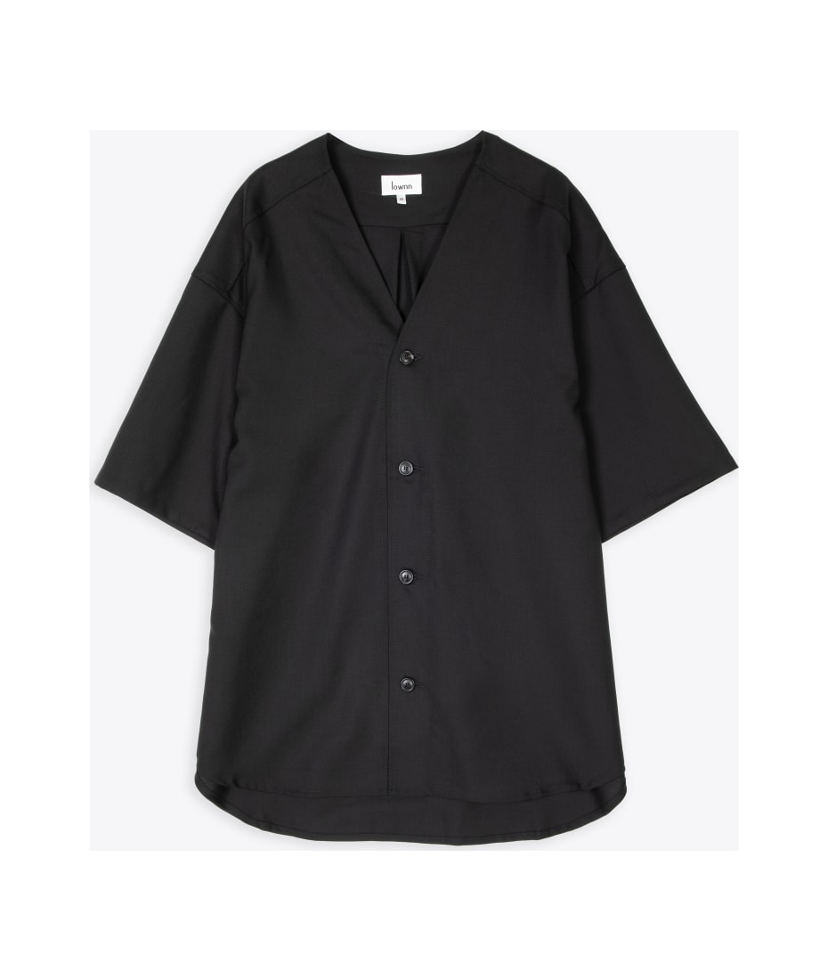 lownn 84% Wool 16% Mohair Black collarless short sleeves shirt