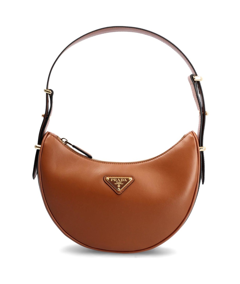 Prada Triangle Logo Plaque Moon Shaped Shoulder Bag | italist