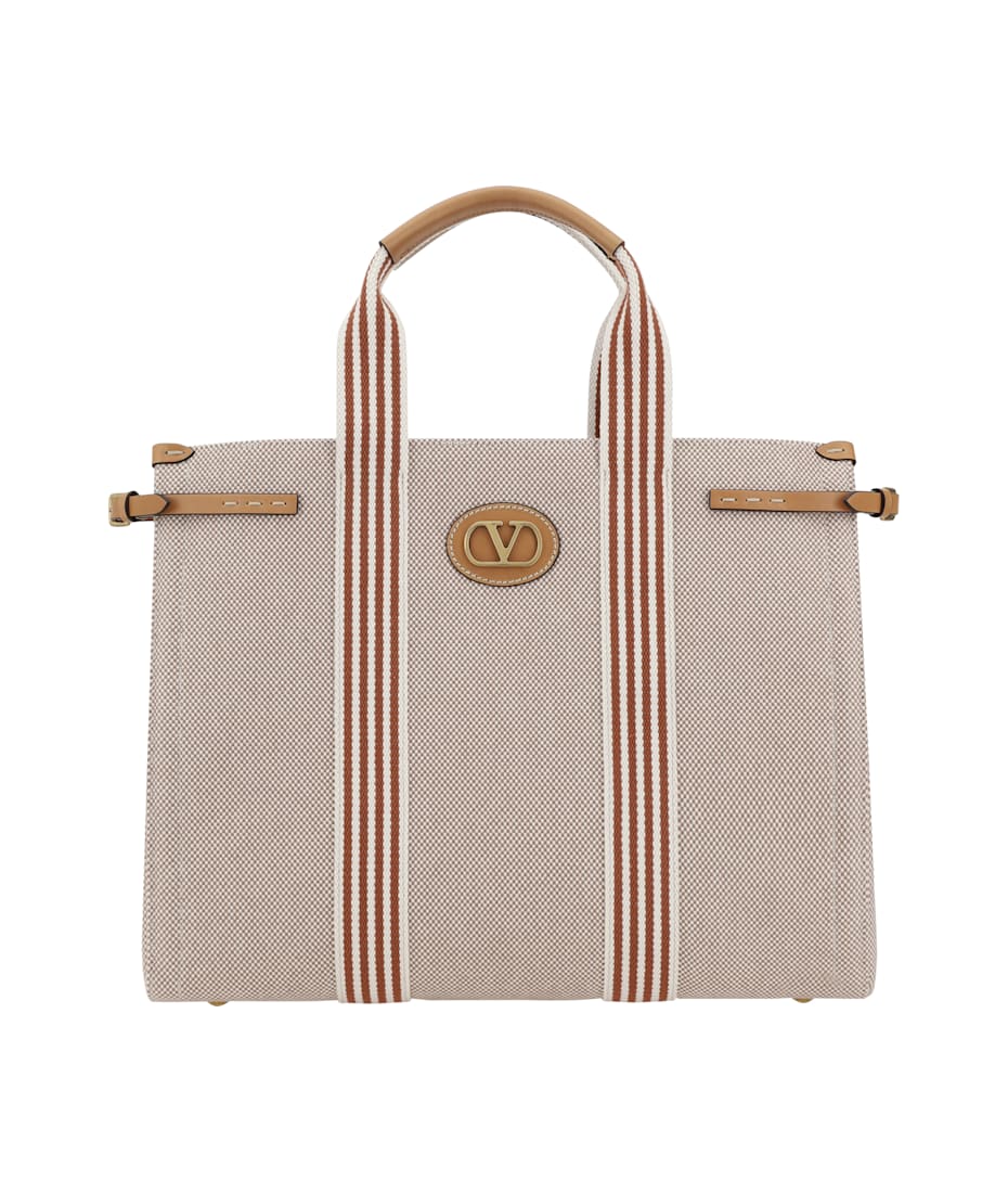 トートバッグ 25ss VALENTINO BEIGE LEATHER AND COTTON TOTES Valentino Garavani Cotton Tote Bag | italist