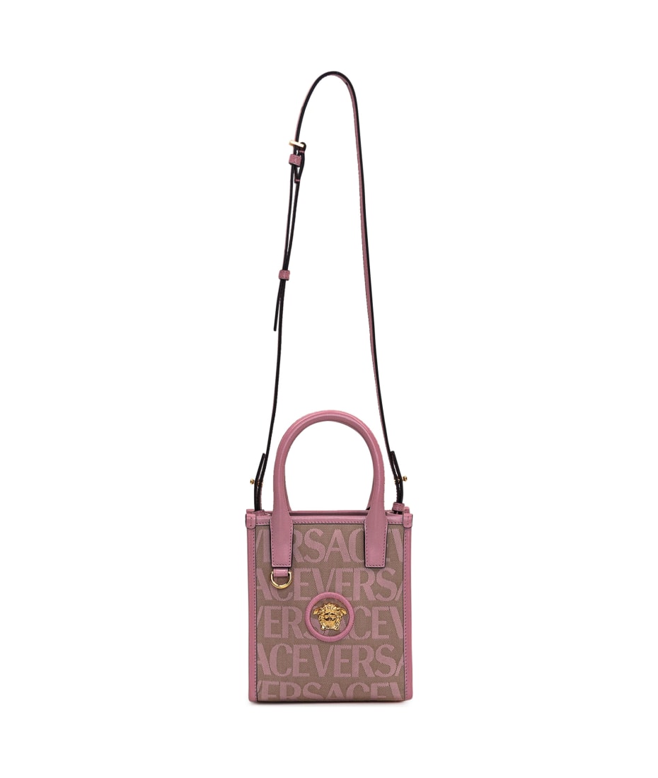 VERSACE LEATHER TOTE BAG WITH V LOGO