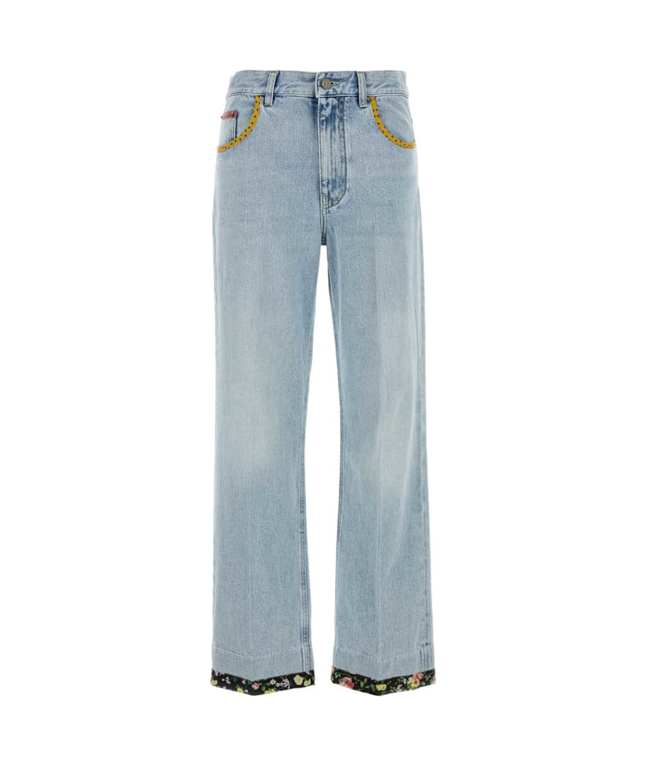 VALENTINO Jeans with floral print fabric border detail