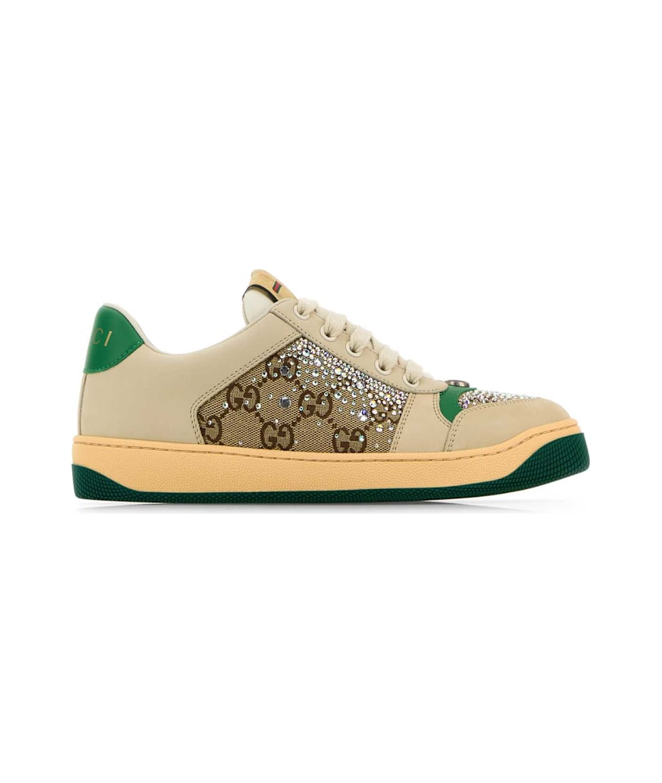 スニーカー GUCCI MULTICOLOR LEATHER AND FABRIC MULTICOLOR SNEAKERS Gucci Basket Multicolor Leather Distressed High Top Sneakers