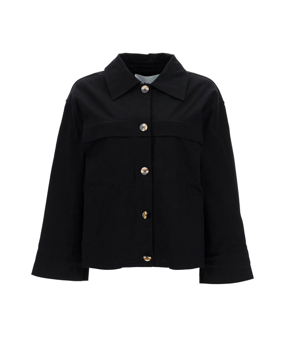 GANNI ロコハッチタフルフレストコト W0024 099 Ganni Checked Canvas Jacket With Textured Pattern | italist