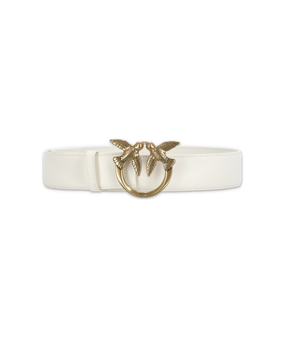 Pinko Love Birds Leather Belt in White Save 40% Womens Accessories Belts 