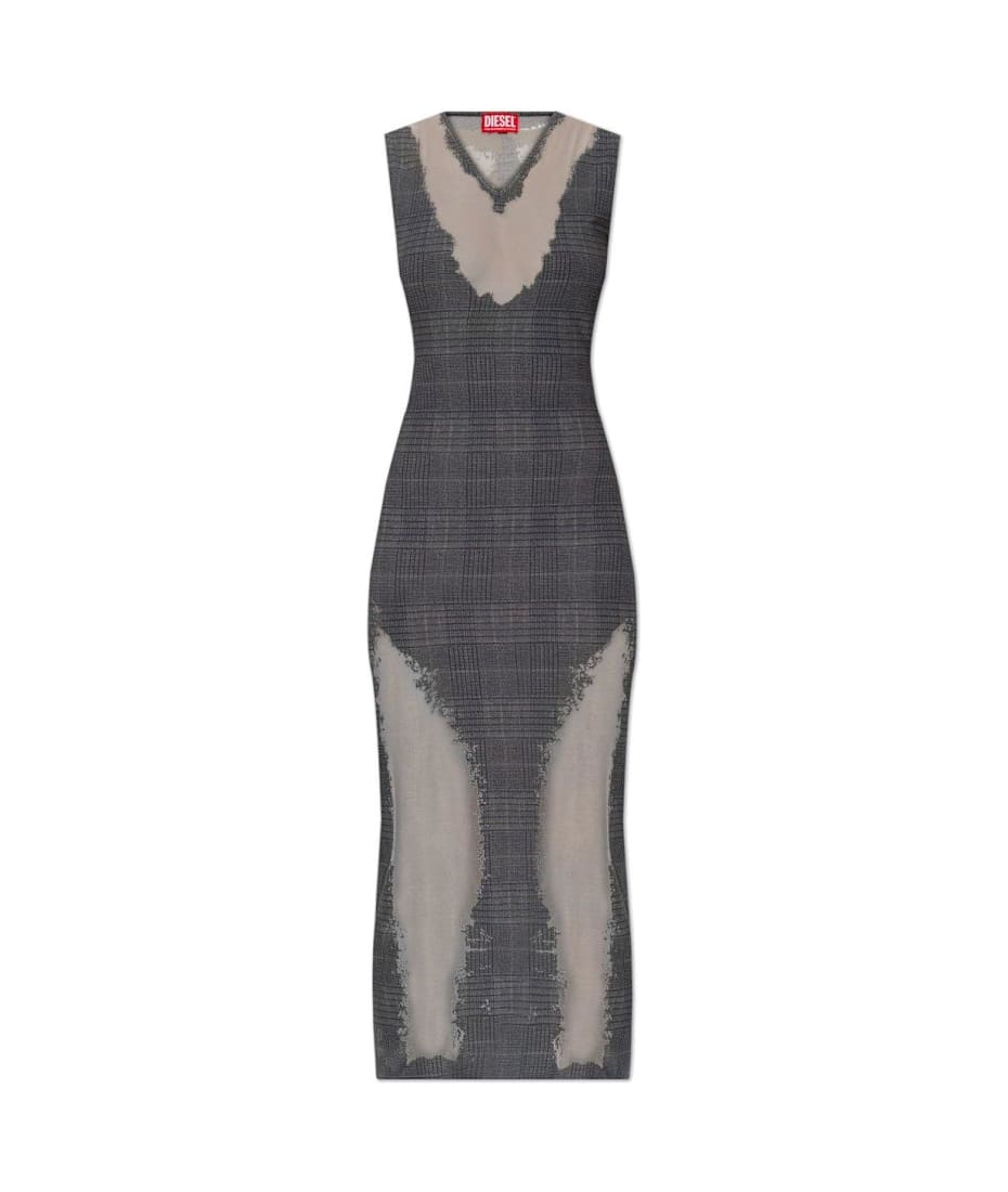 DIESEL>>ディーゼル D-Myliane チェック柄ドレス D-MYLIANE Checked dress with devoré sweat stains｜グレー